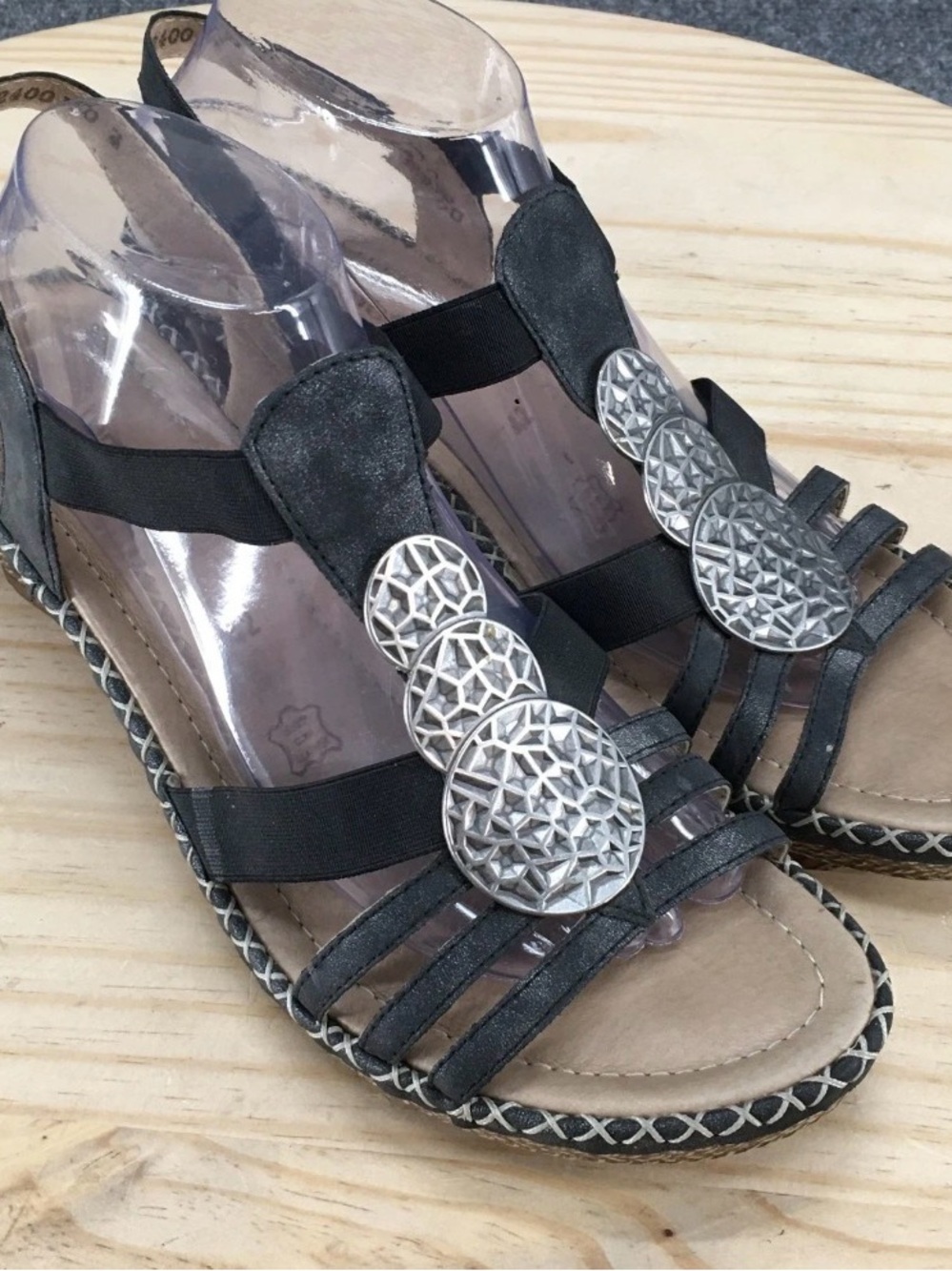 Remonte Ursula Black Strappy Wedge Sandals Embellished Size EU 39 US 8